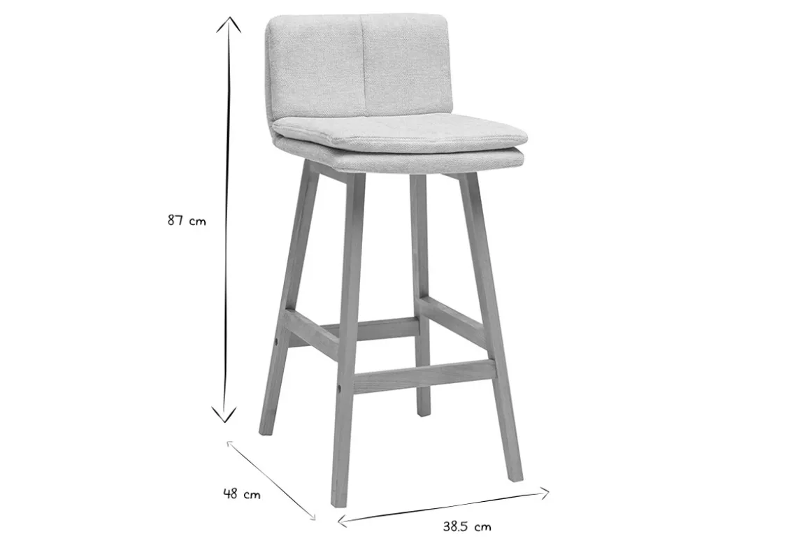 Best Sale Miliboo Taburete de bar de tela beige con efecto terciopelo texturizado y madera (juego de 2) JOAN