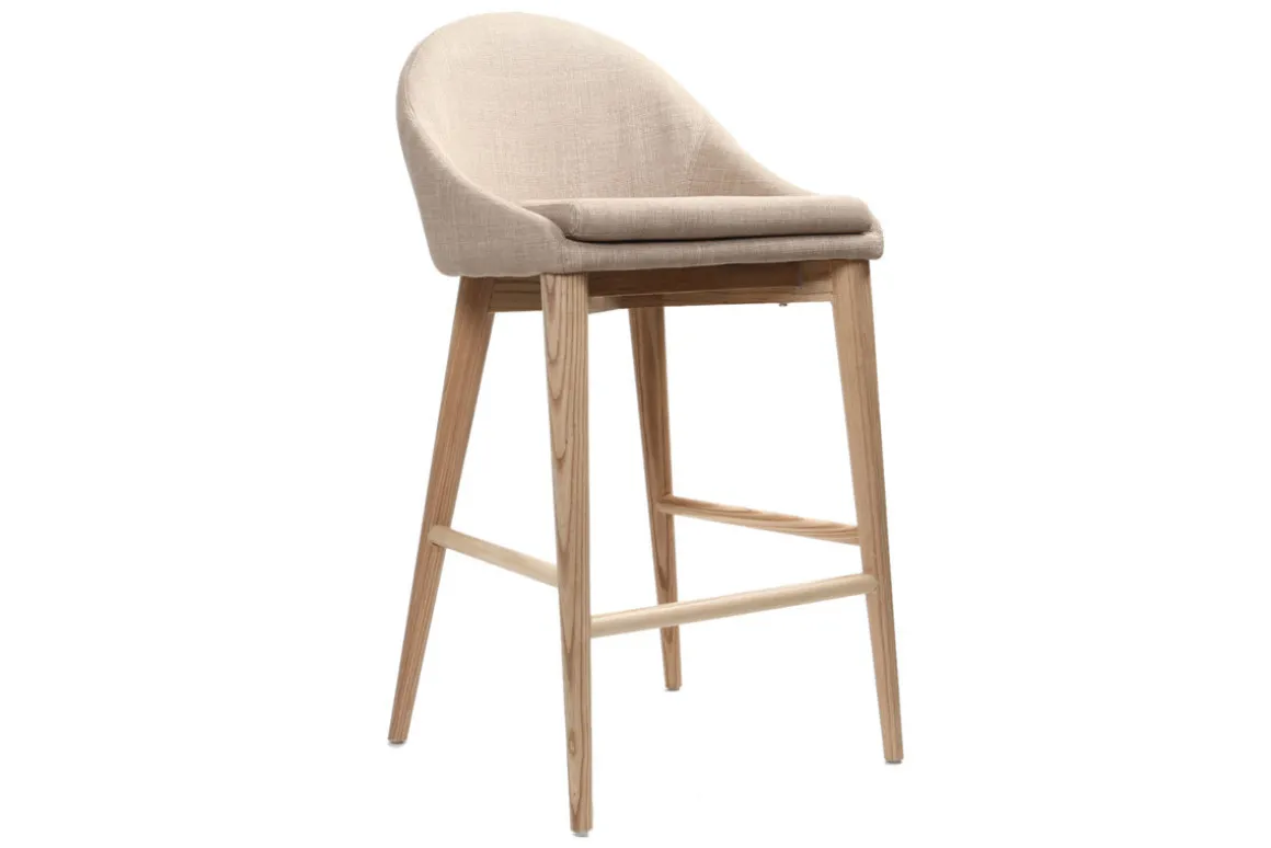 Fashion Miliboo Taburete de bar diseño madera y polyester beige DALIA