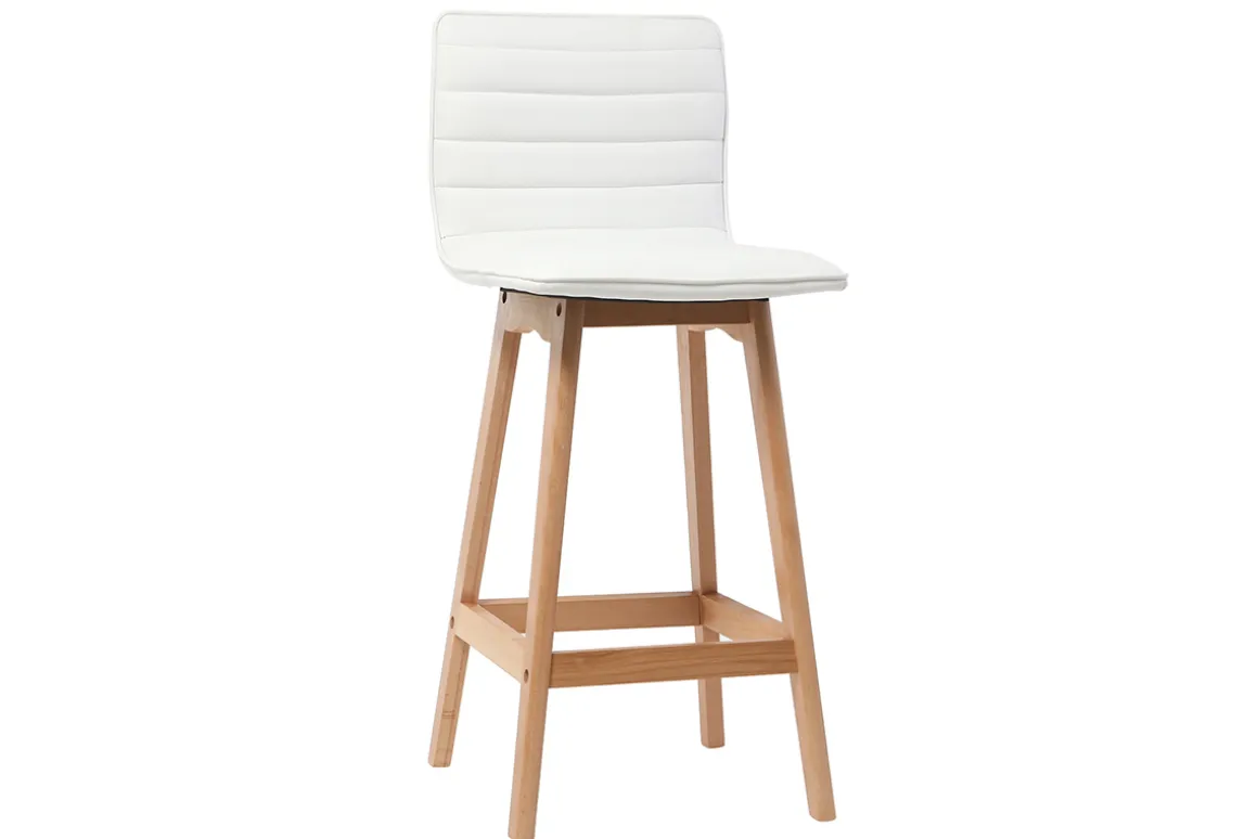 Shop Miliboo Taburete de bar diseño madera y polipiel blanco 65cm lote de 2 EMMA