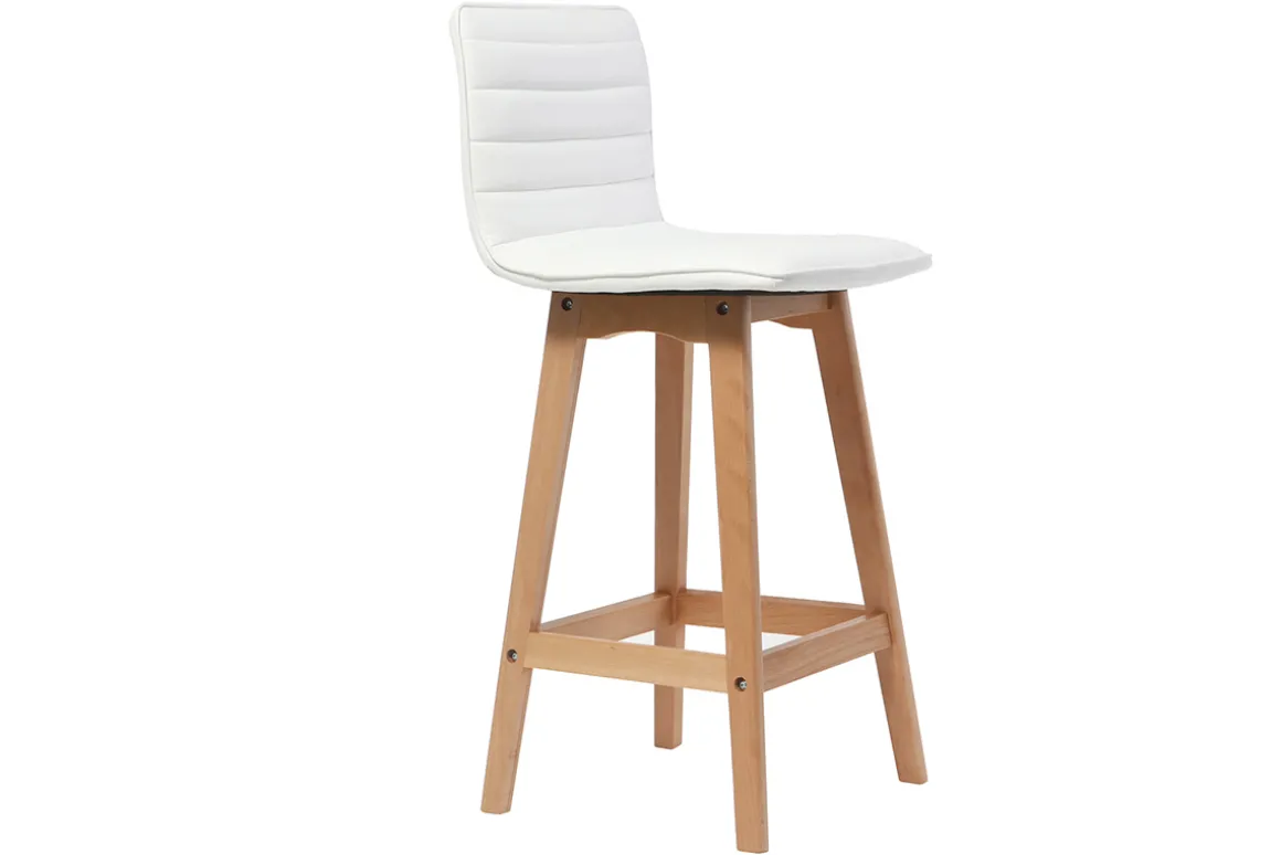 Shop Miliboo Taburete de bar diseño madera y polipiel blanco 65cm lote de 2 EMMA