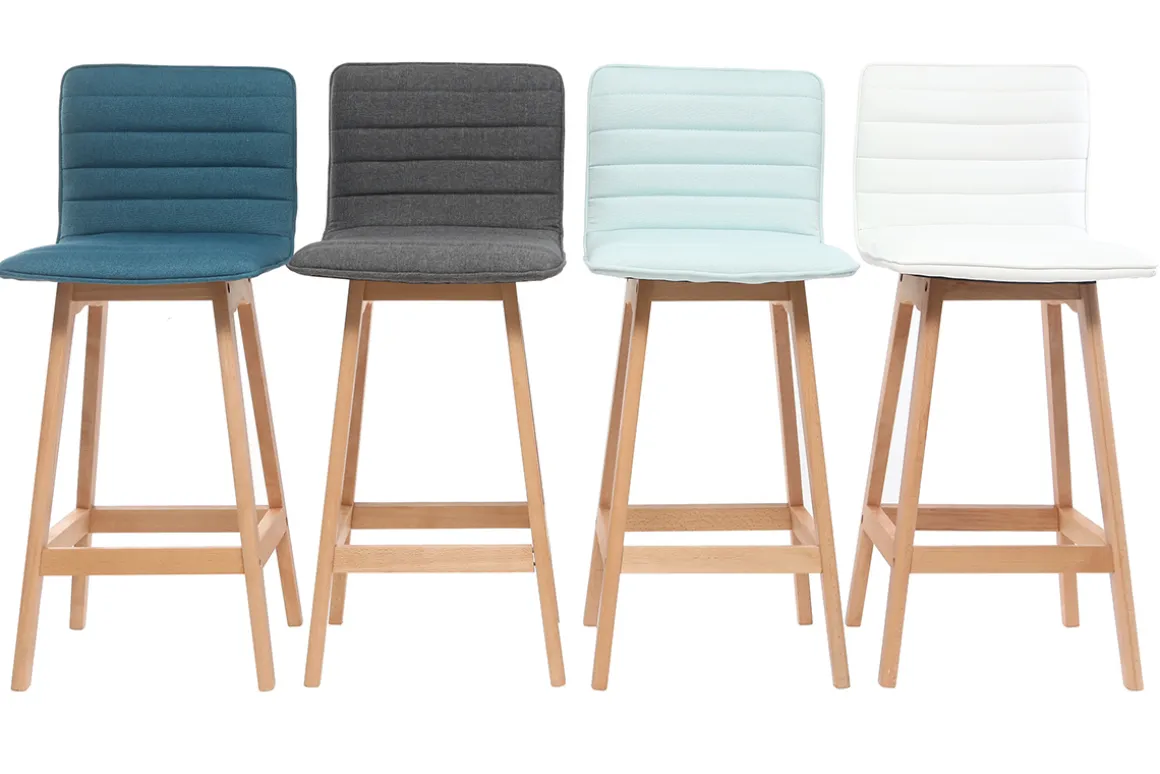 Shop Miliboo Taburete de bar diseño madera y polipiel blanco 65cm lote de 2 EMMA
