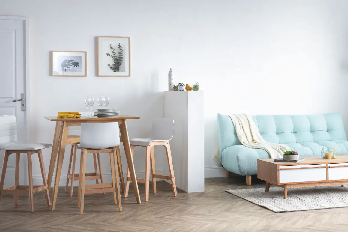 Shop Miliboo Taburete de bar diseño madera y polipiel blanco 65cm lote de 2 EMMA