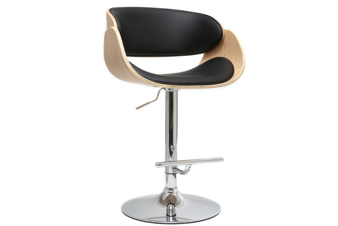 Best Miliboo Taburete de bar diseño negro y madera clara BENT