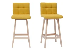Shop Miliboo Taburete de bar efecto aterciopelado amarillo a 65cm lote de 2 KLARIS