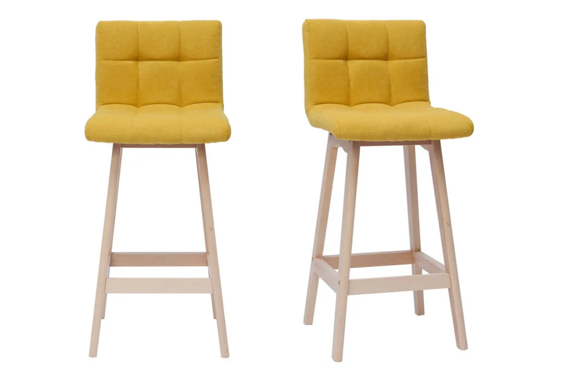 Shop Miliboo Taburete de bar efecto aterciopelado amarillo a 65cm lote de 2 KLARIS