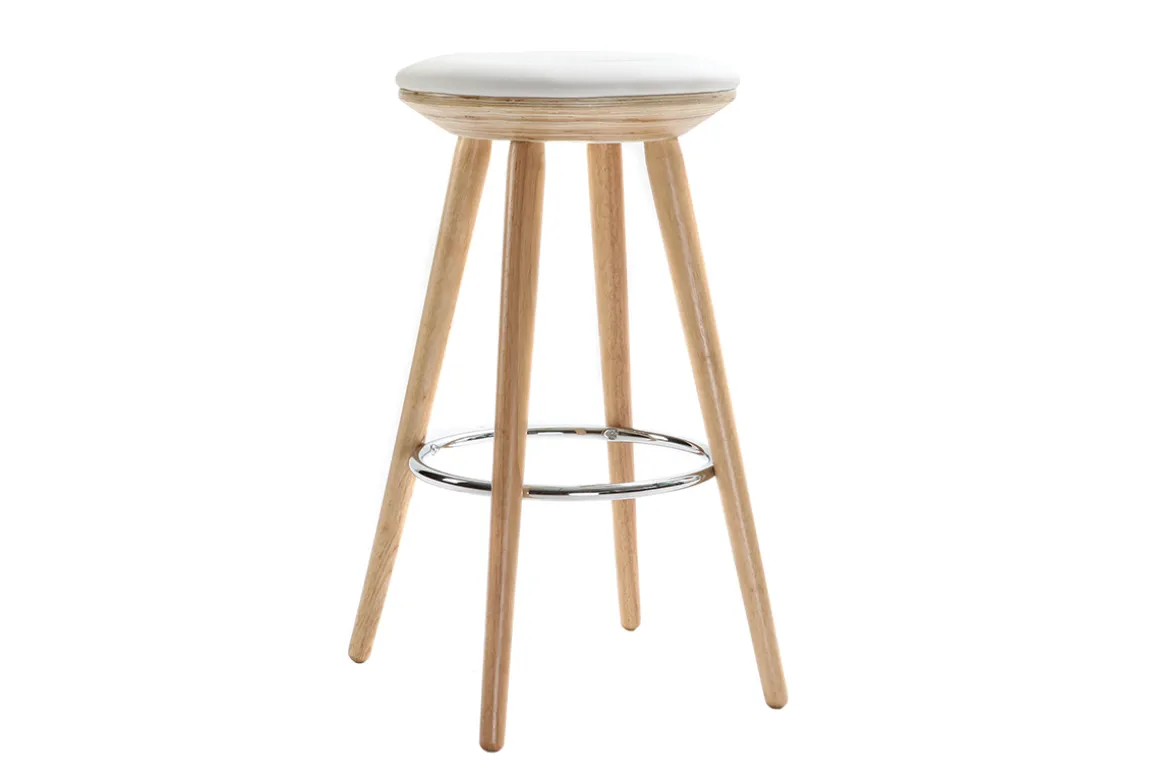 Clearance Miliboo Taburete de bar escandinavo 65cm PU blanco patas madera clara NORDECO