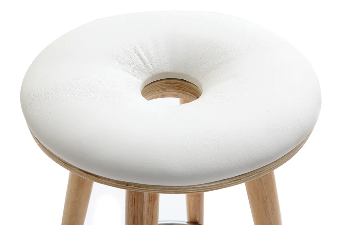 Clearance Miliboo Taburete de bar escandinavo 65cm PU blanco patas madera clara NORDECO
