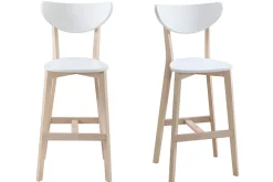 Best Sale Miliboo Taburete de bar escandinavo blanco y madera 75cm lote de 2 LEENA