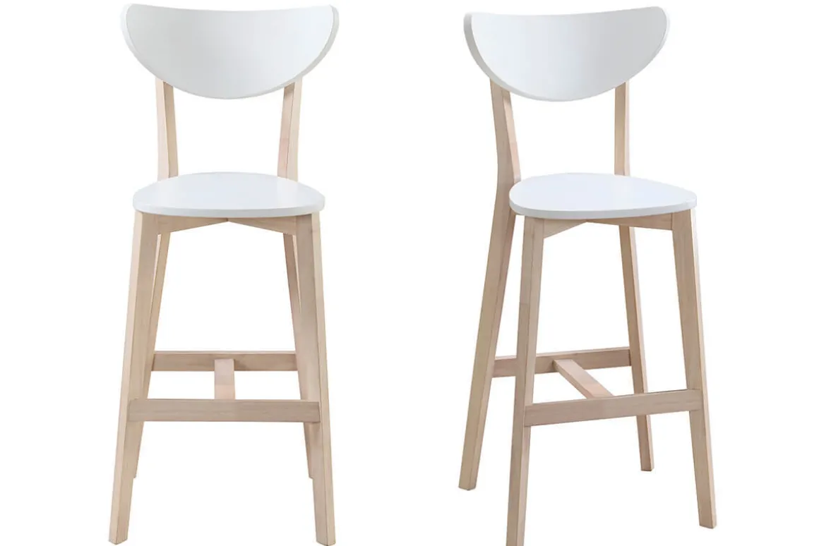 Best Sale Miliboo Taburete de bar escandinavo blanco y madera 75cm lote de 2 LEENA