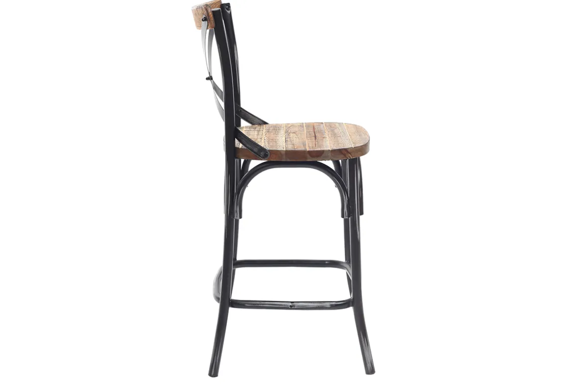Sale Miliboo Taburete de bar industrial en madera y metal envejecido negro 65 cm JAKE