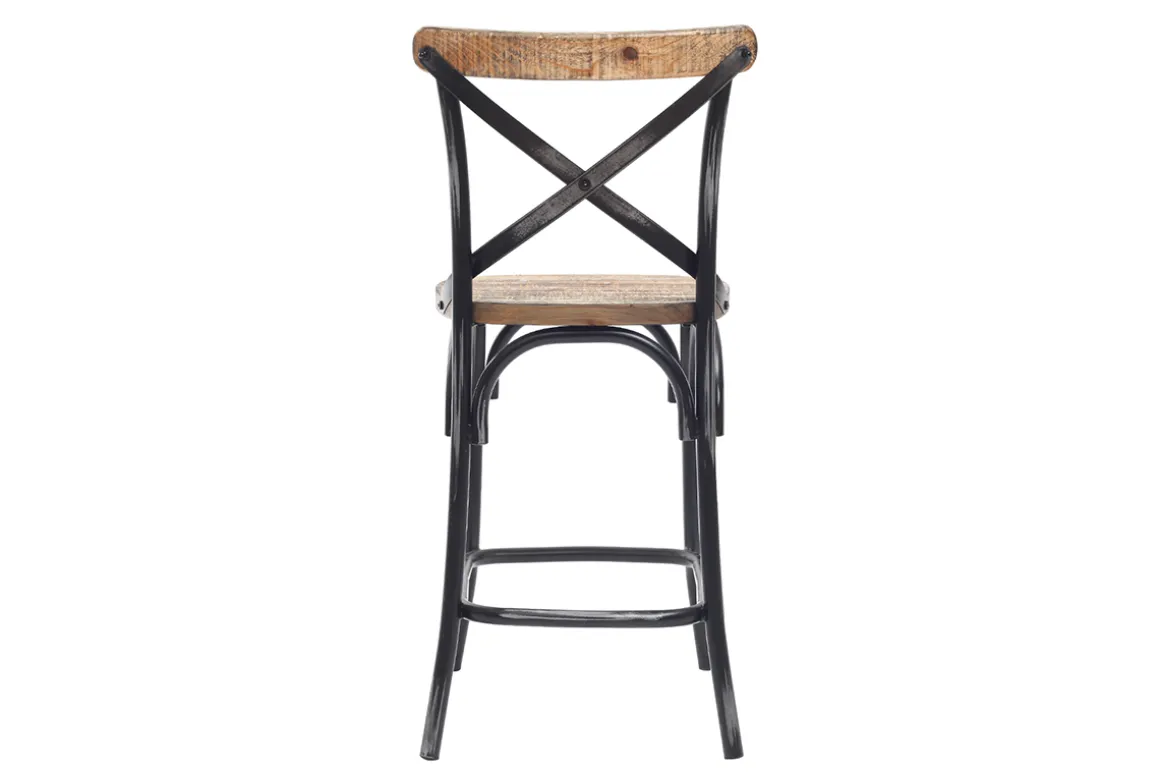 Sale Miliboo Taburete de bar industrial en madera y metal envejecido negro 65 cm JAKE