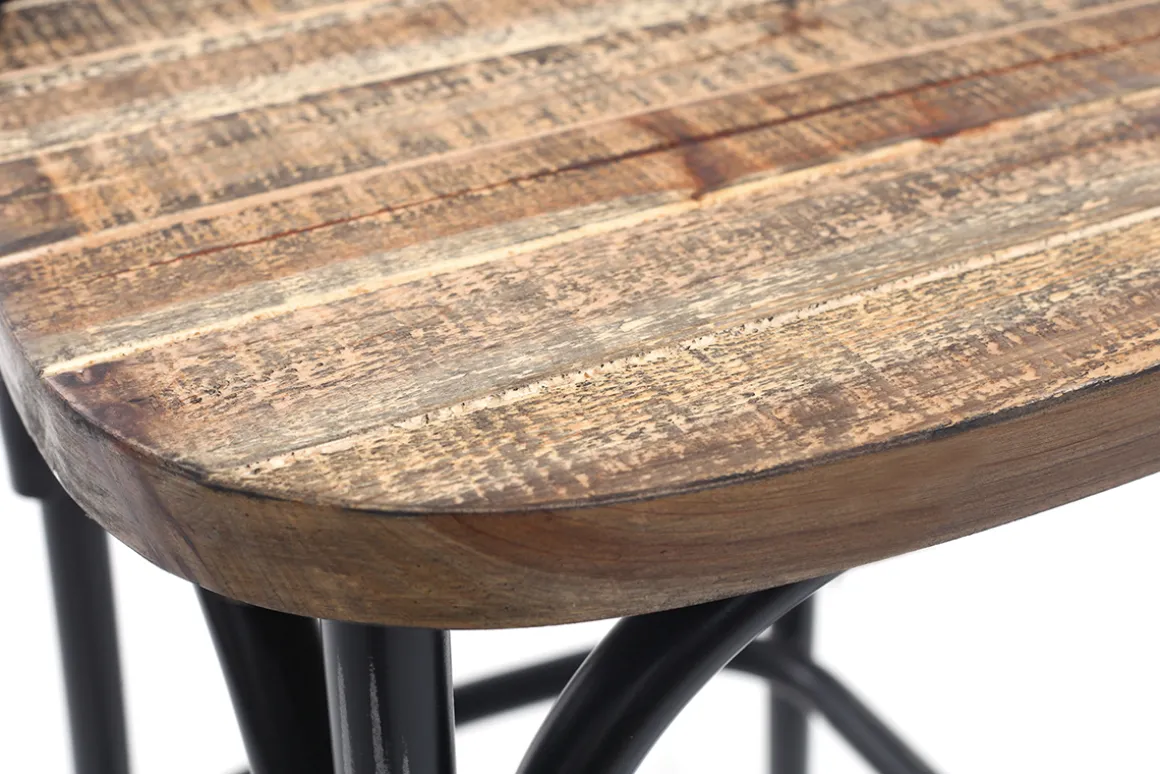Sale Miliboo Taburete de bar industrial en madera y metal envejecido negro 65 cm JAKE