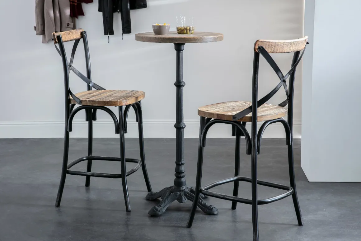 Sale Miliboo Taburete de bar industrial en madera y metal envejecido negro 65 cm JAKE