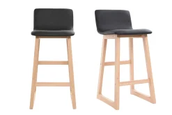 Fashion Miliboo Taburete de bar madera clara y PU negro 65cm lote de 2 OSAKA