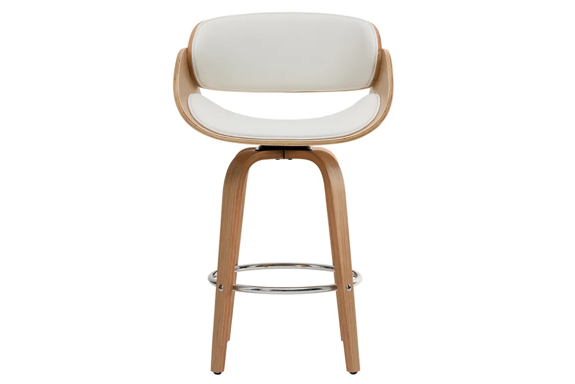 Store Miliboo Taburete de bar moderno blanco y madera clara 65 cm BENT