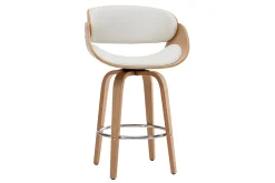 Store Miliboo Taburete de bar moderno blanco y madera clara 65 cm BENT