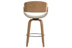 Store Miliboo Taburete de bar moderno blanco y madera clara 65 cm BENT