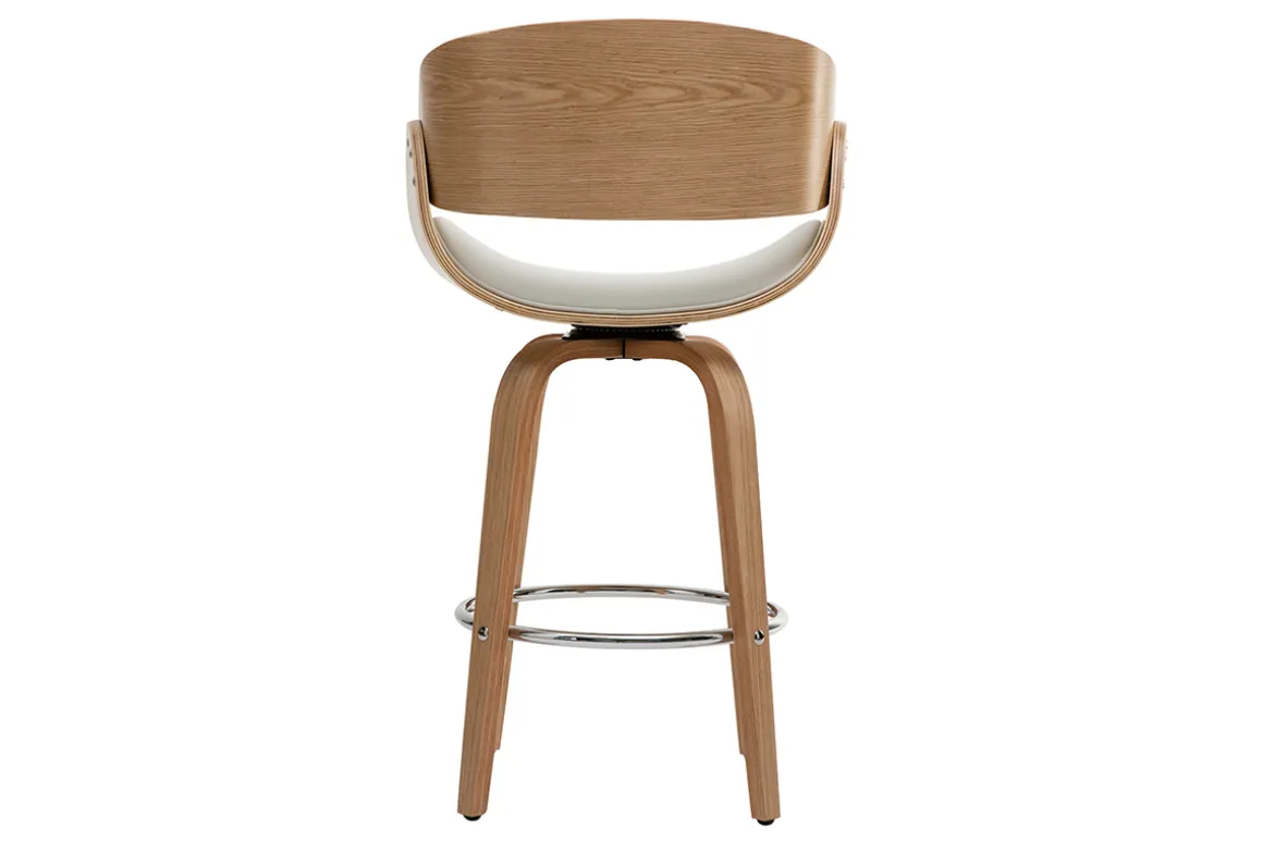 Store Miliboo Taburete de bar moderno blanco y madera clara 65 cm BENT