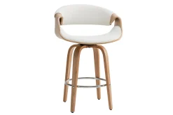 Shop Miliboo Taburete de bar moderno blanco y madera clara 65 cm ARAMIS