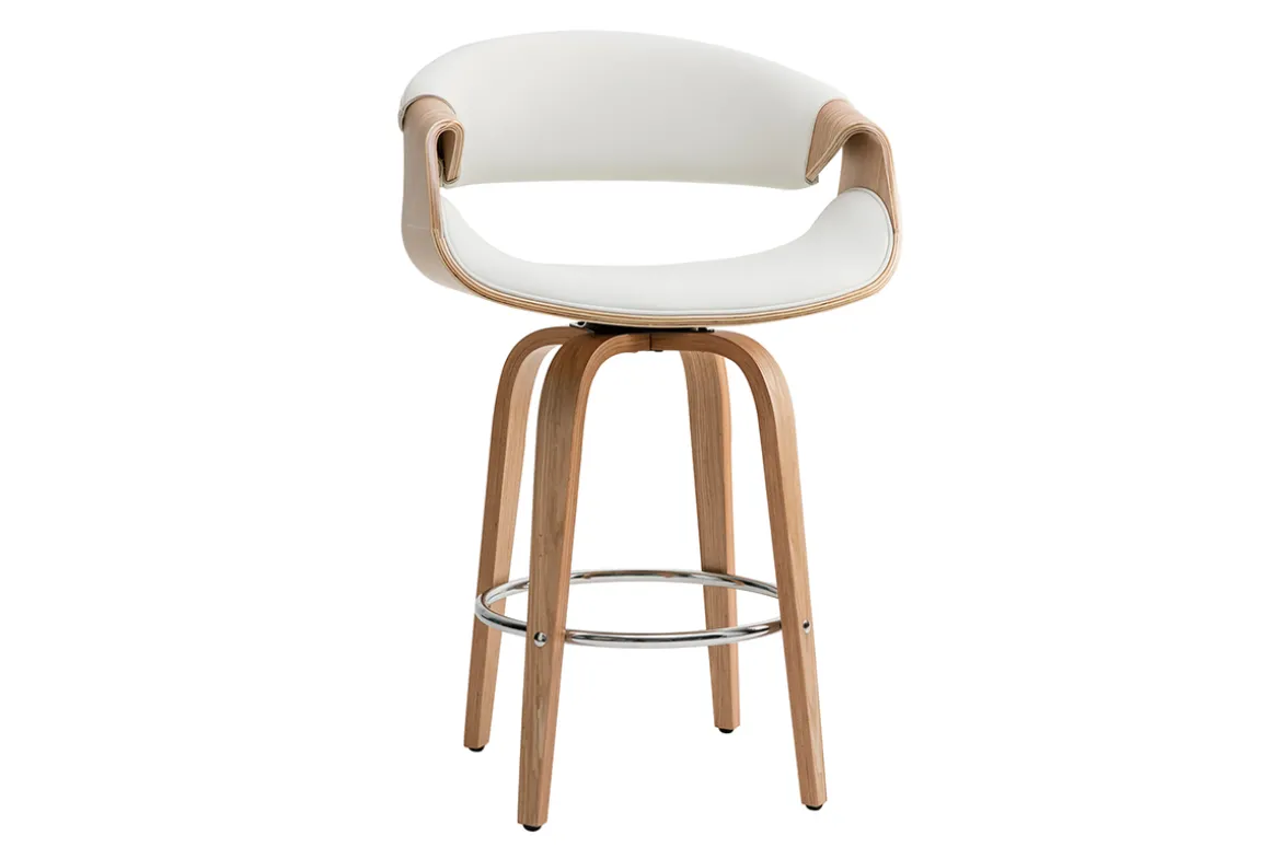 Shop Miliboo Taburete de bar moderno blanco y madera clara 65 cm ARAMIS