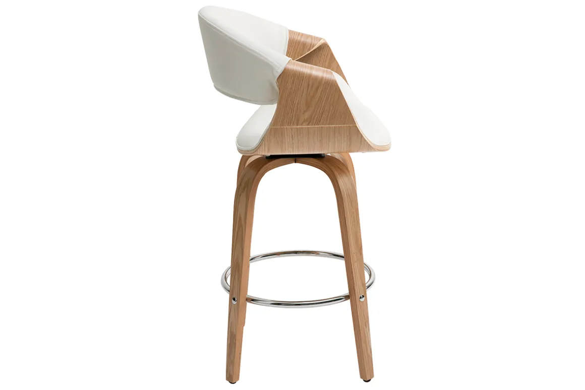 Shop Miliboo Taburete de bar moderno blanco y madera clara 65 cm ARAMIS