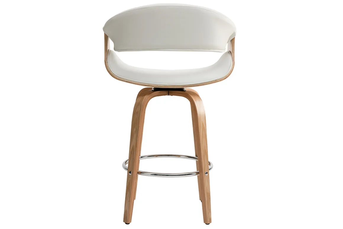 Shop Miliboo Taburete de bar moderno blanco y madera clara 65 cm ARAMIS