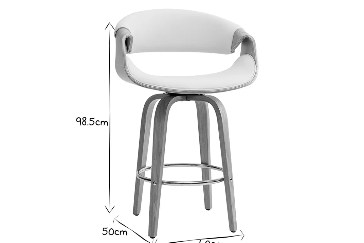 Shop Miliboo Taburete de bar moderno blanco y madera clara 65 cm ARAMIS