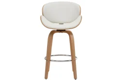 New Miliboo Taburete de bar moderno blanco y madera clara 65 cm WALNUT