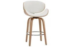 New Miliboo Taburete de bar moderno blanco y madera clara 65 cm WALNUT