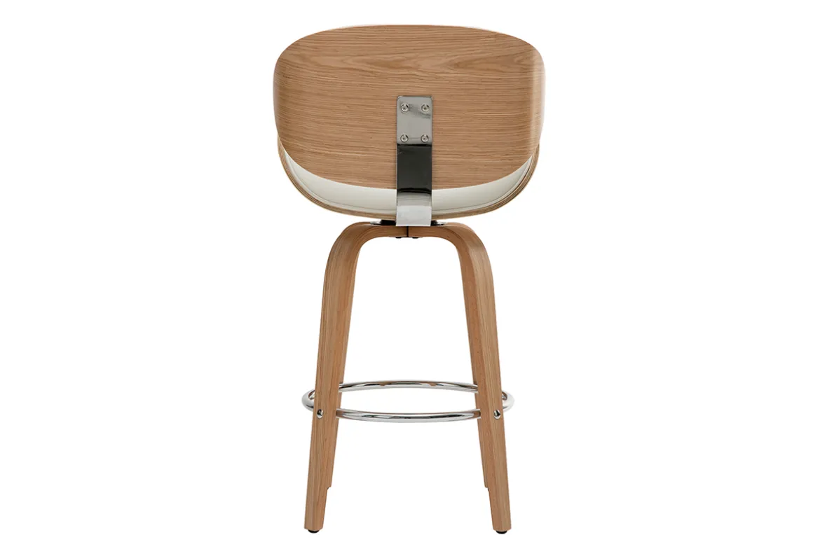 New Miliboo Taburete de bar moderno blanco y madera clara 65 cm WALNUT