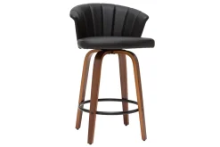 Hot Miliboo Taburete de bar moderno giratorio negro y madera oscura A65cm ALBIN