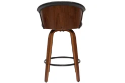 Hot Miliboo Taburete de bar moderno giratorio negro y madera oscura A65cm ALBIN