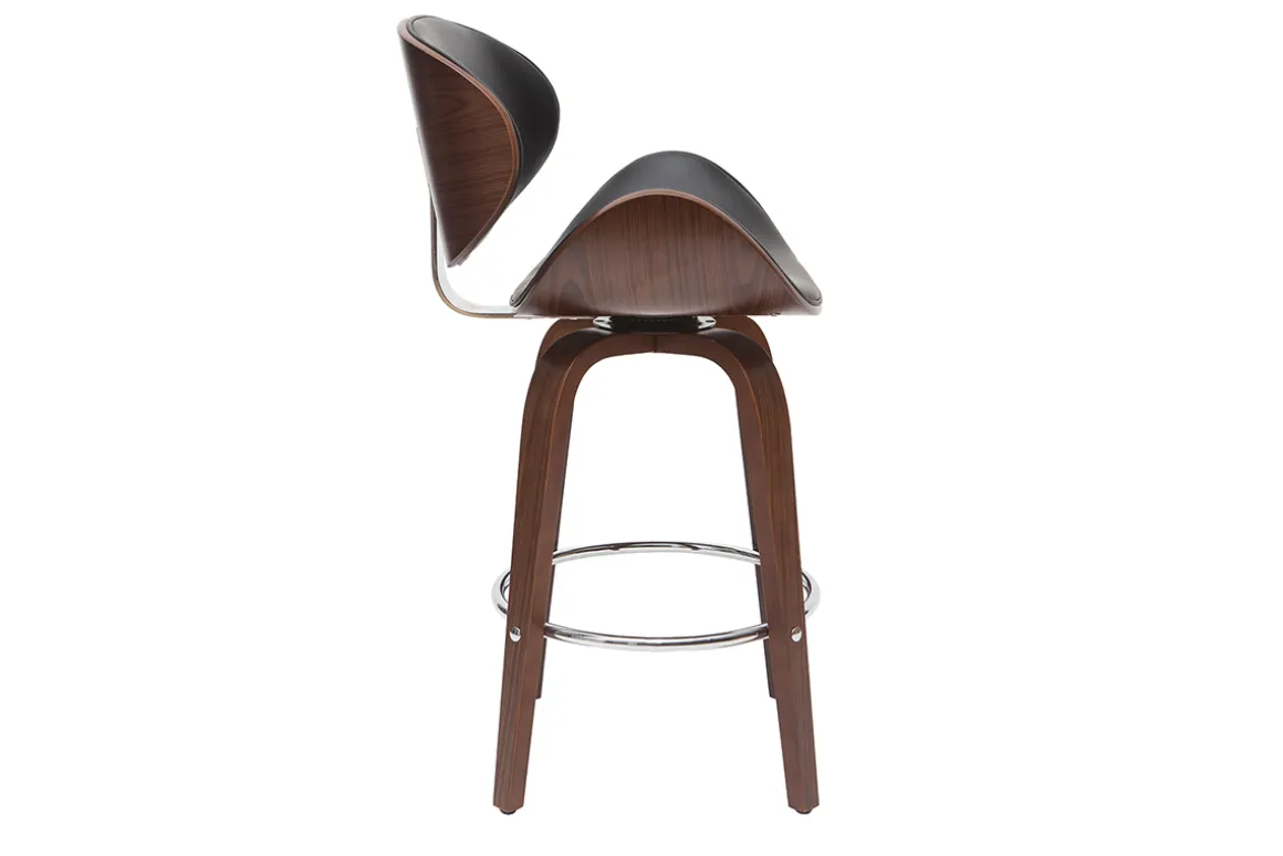 Fashion Miliboo Taburete de bar moderno negro y madera oscura 65 cm WALNUT
