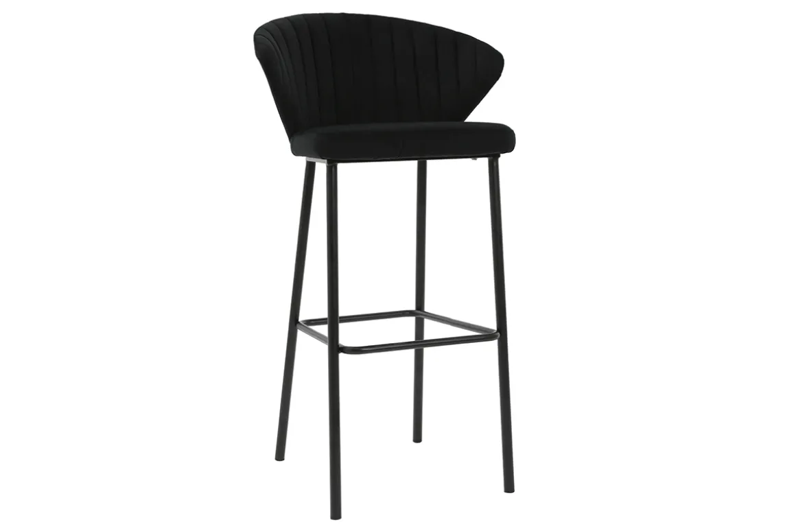 Discount Miliboo Taburete de bar moderno terciopelo negro 78 cm DALLY