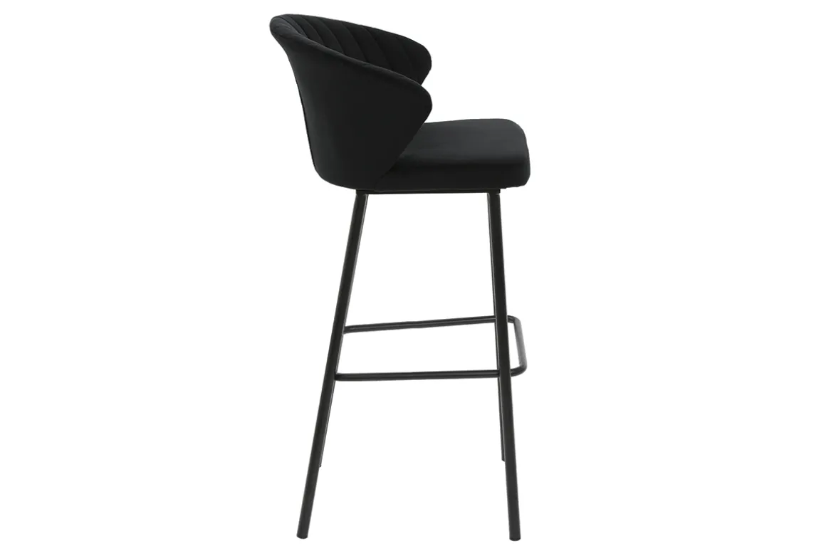 Discount Miliboo Taburete de bar moderno terciopelo negro 78 cm DALLY