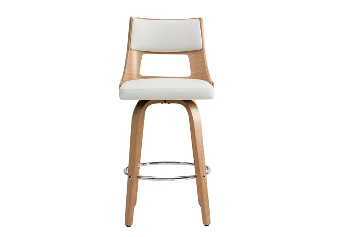 Clearance Miliboo Taburete de bar nórdico blanco y madera clara GARBO