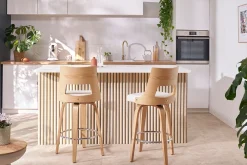 Clearance Miliboo Taburete de bar nórdico blanco y madera clara GARBO