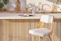 Clearance Miliboo Taburete de bar nórdico blanco y madera clara GARBO