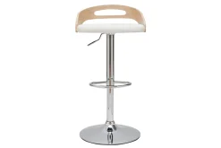 Shop Miliboo Taburete de bar regulable en altura moderno madera clara y blanco MANO