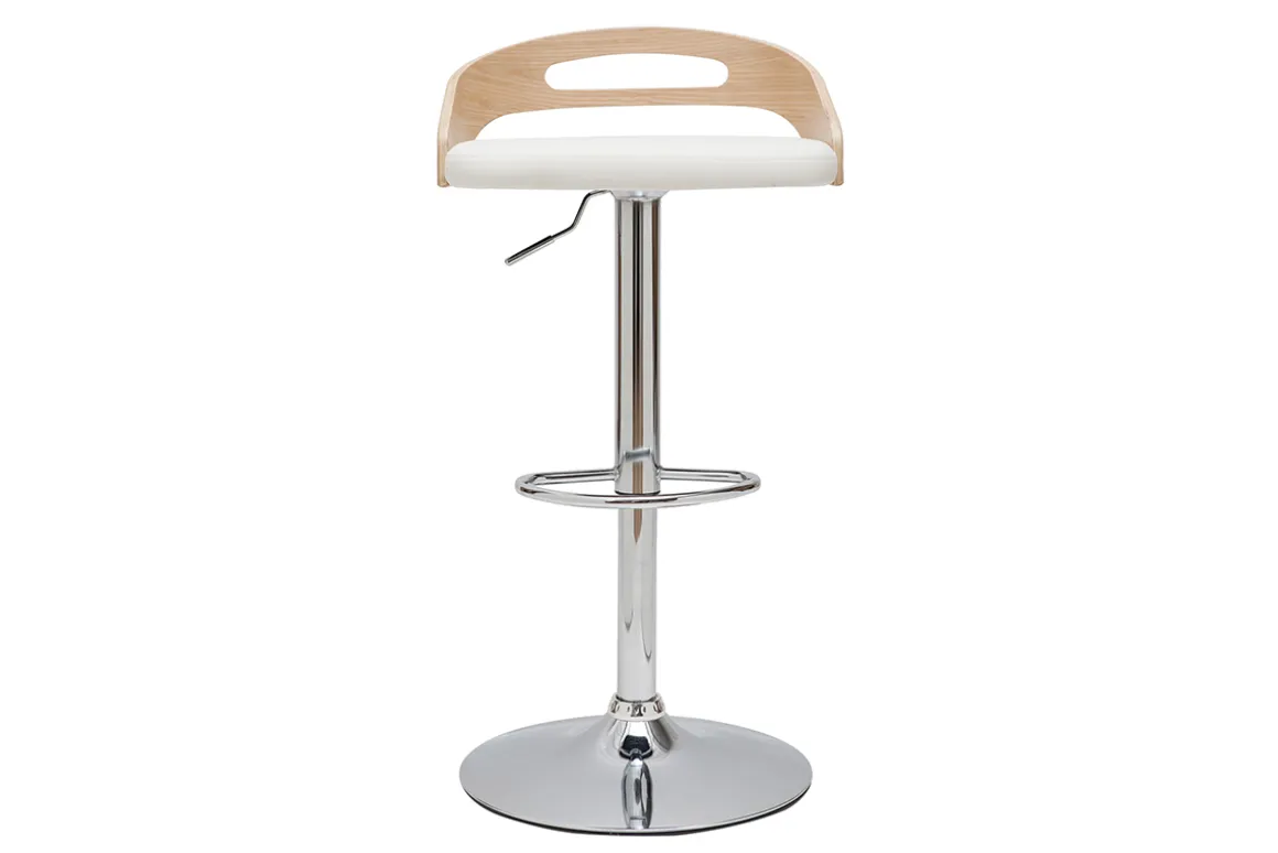 Shop Miliboo Taburete de bar regulable en altura moderno madera clara y blanco MANO