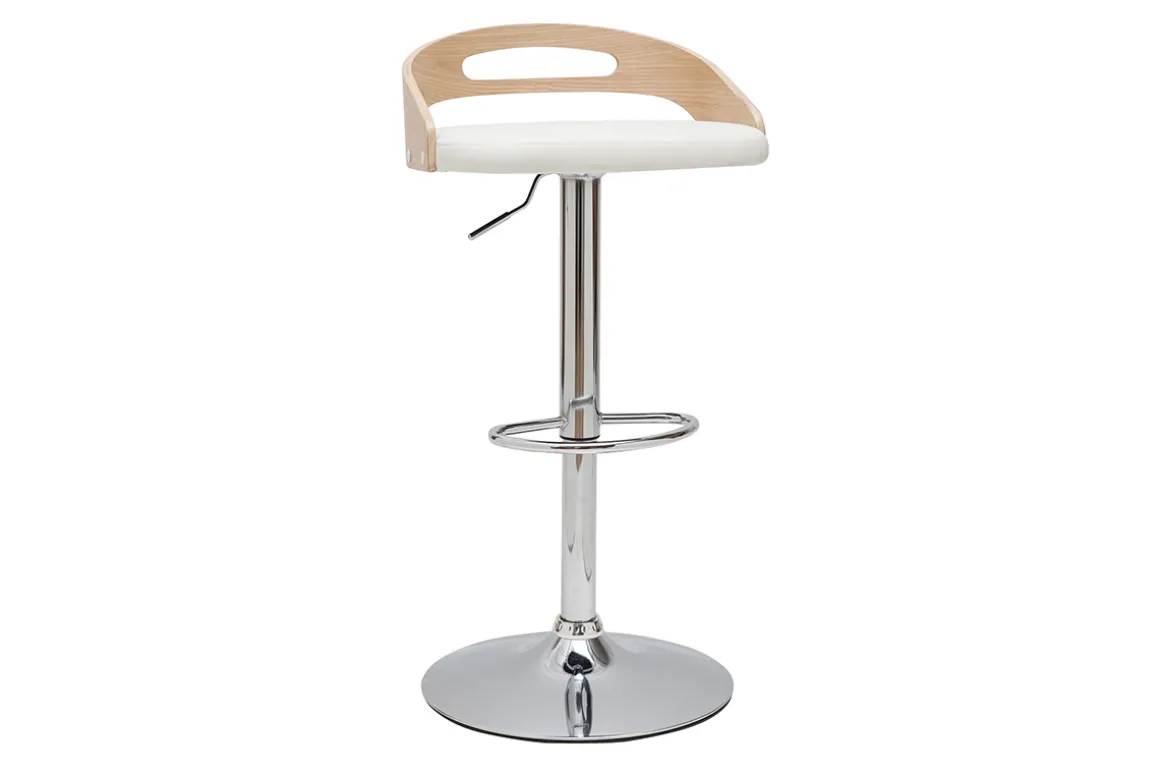 Shop Miliboo Taburete de bar regulable en altura moderno madera clara y blanco MANO