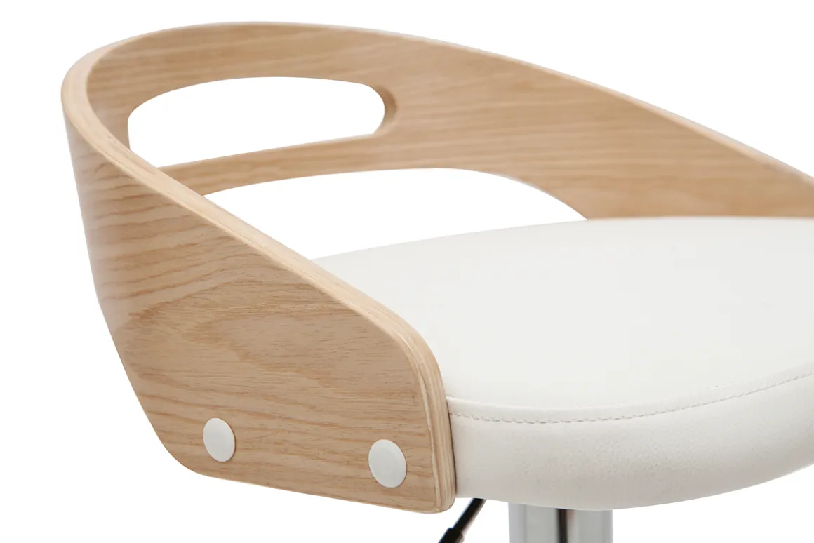 Shop Miliboo Taburete de bar regulable en altura moderno madera clara y blanco MANO