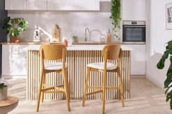 Flash Sale Miliboo Taburete de bar roble y asiento blanco A65 cm LUCIA