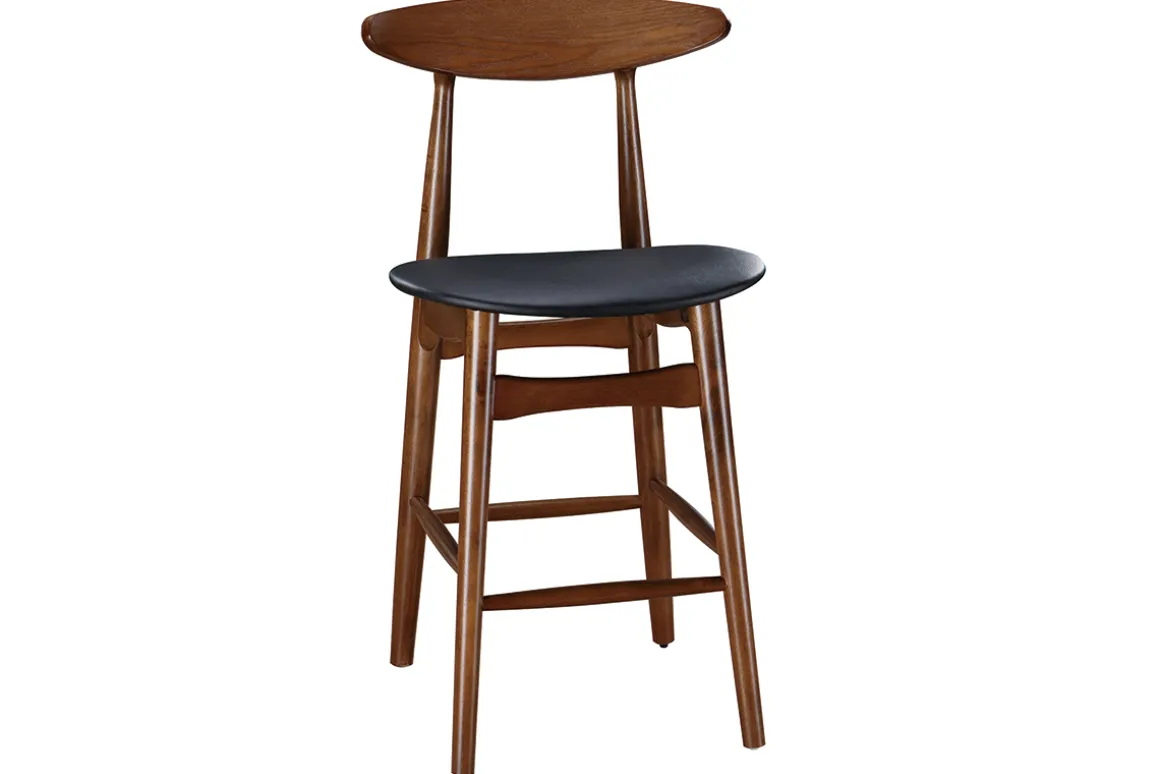 Store Miliboo Taburete de bar vintage nogal y PU negro 65cm lote de 2 WALFORD