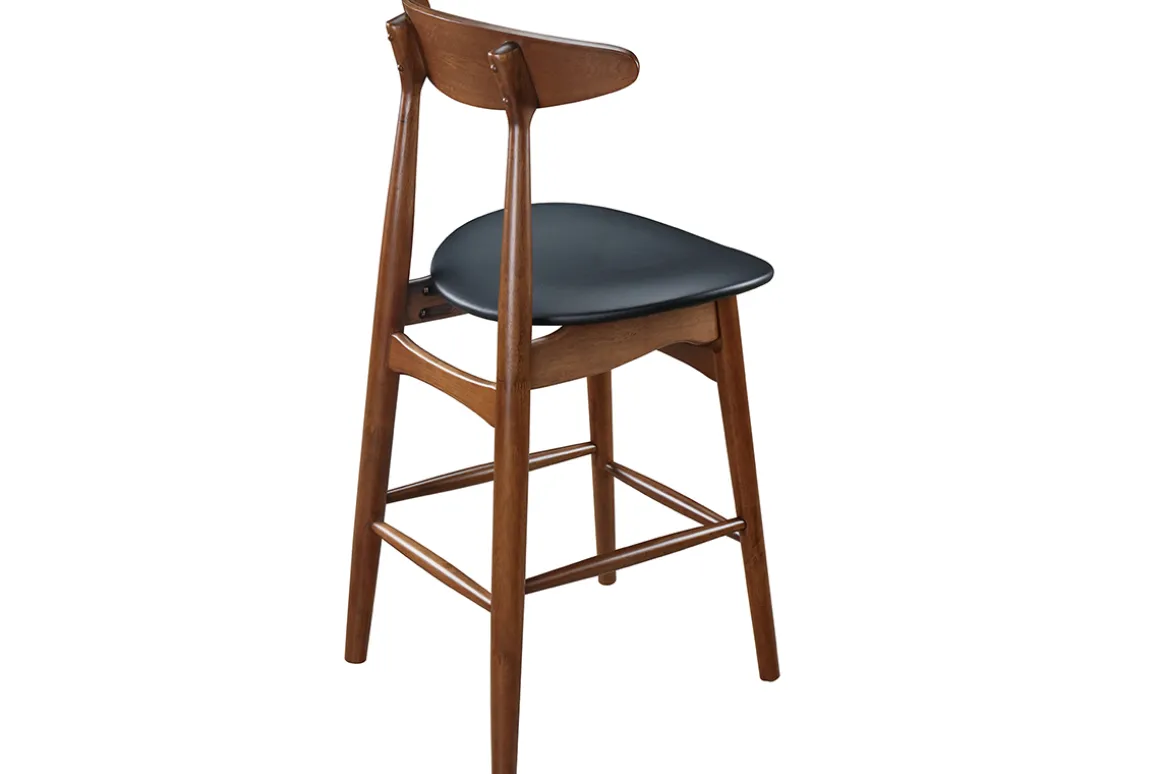 Store Miliboo Taburete de bar vintage nogal y PU negro 65cm lote de 2 WALFORD