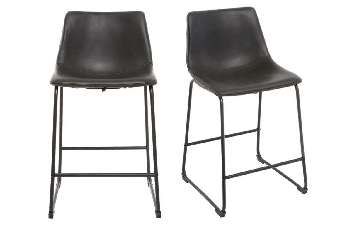 Hot Miliboo Taburete de bar vintage PU negro 61cm lote de 2 NEW ROCK