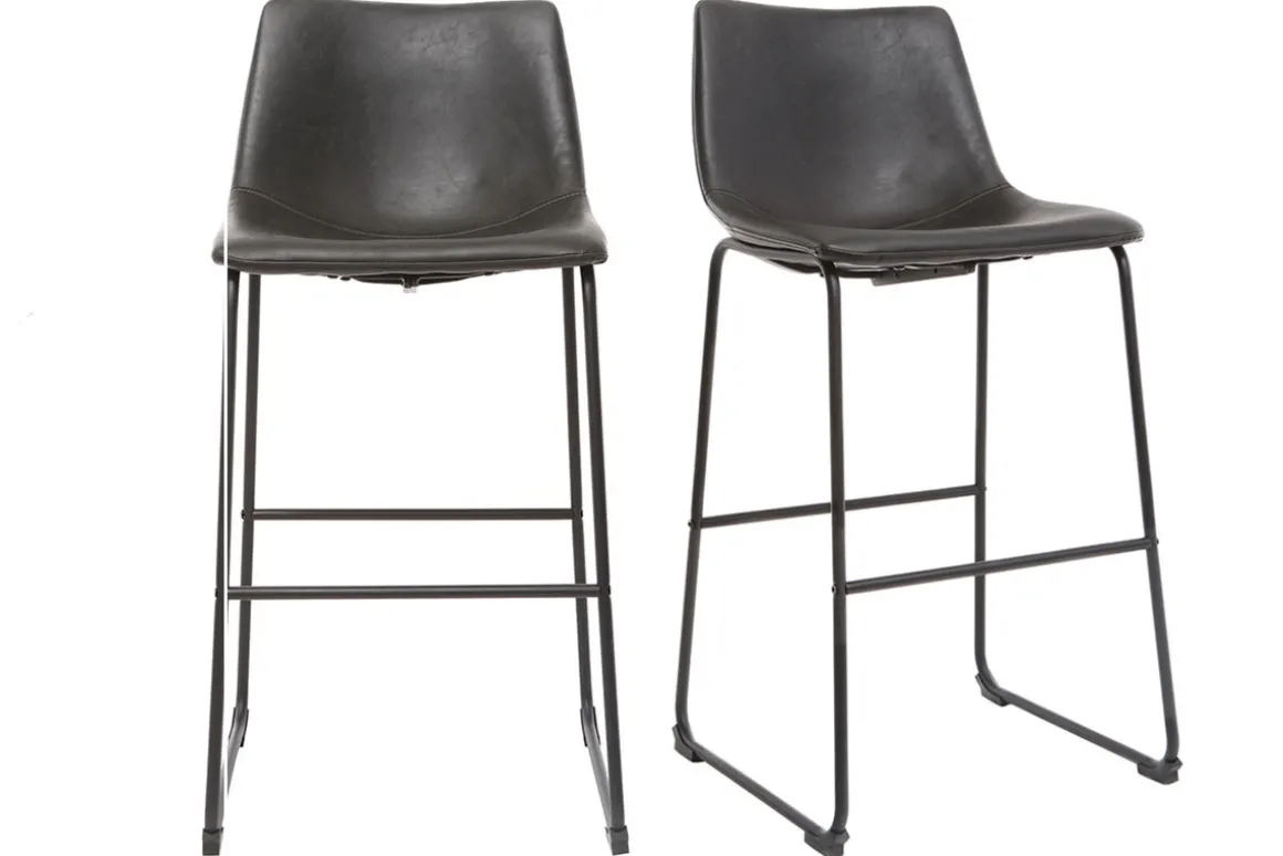 Clearance Miliboo Taburete de bar vintage PU negro 73cm lote de 2 NEW ROCK