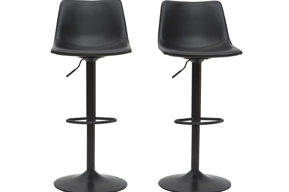 Best Sale Miliboo Taburete de bar vintage regulable PU negro 61cm lote de 2 NEW ROCK
