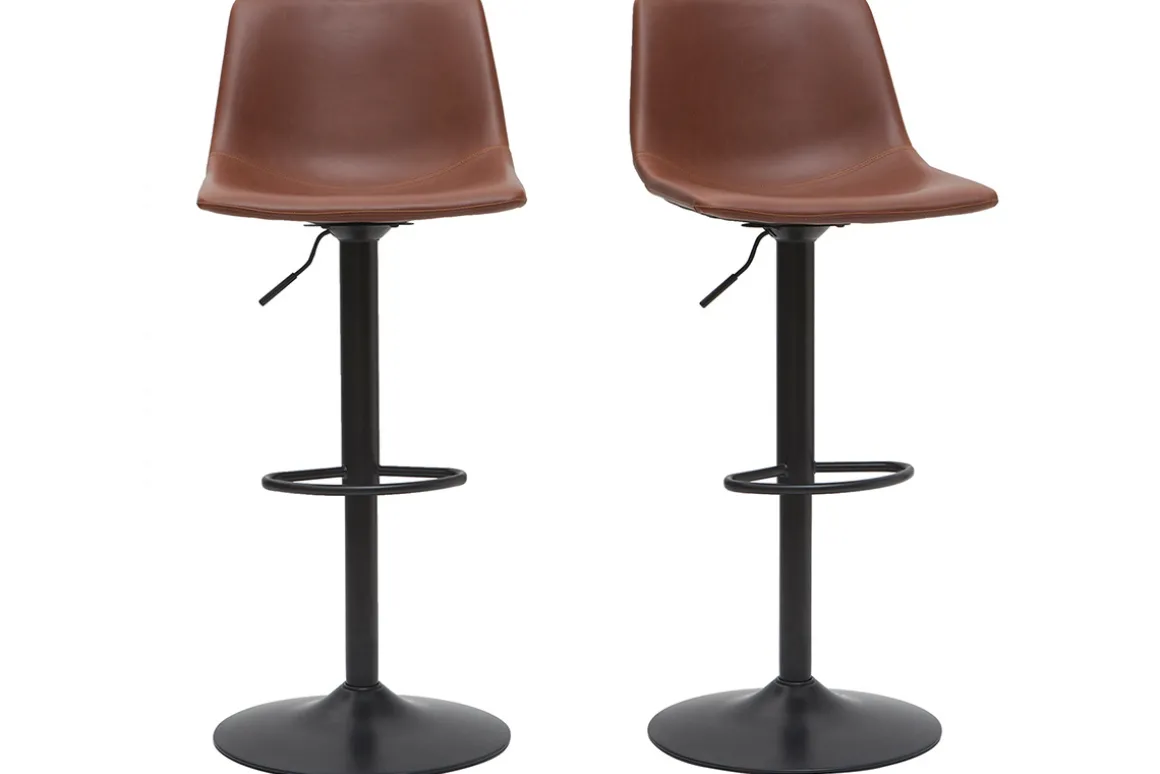 Store Miliboo Taburete de bar vintage regulable PU marrón claro 61cm lote de 2 NEW ROCK