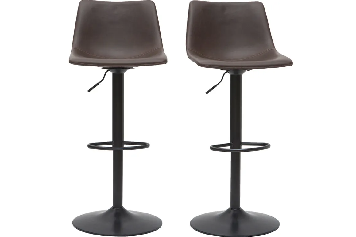 Outlet Miliboo Taburete de bar vintage regulable PU marrón oscuro 61cm lote de 2 NEW ROCK